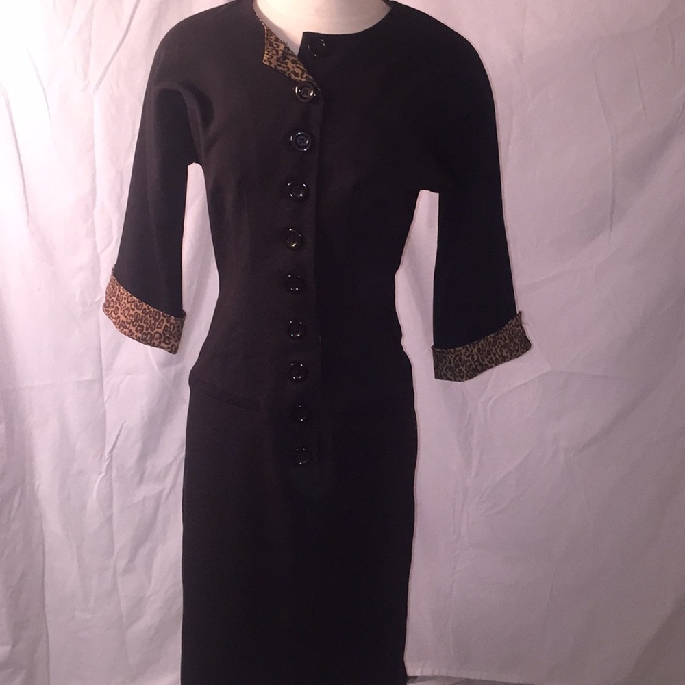 Bettie Page Dorothy Dress black leopard